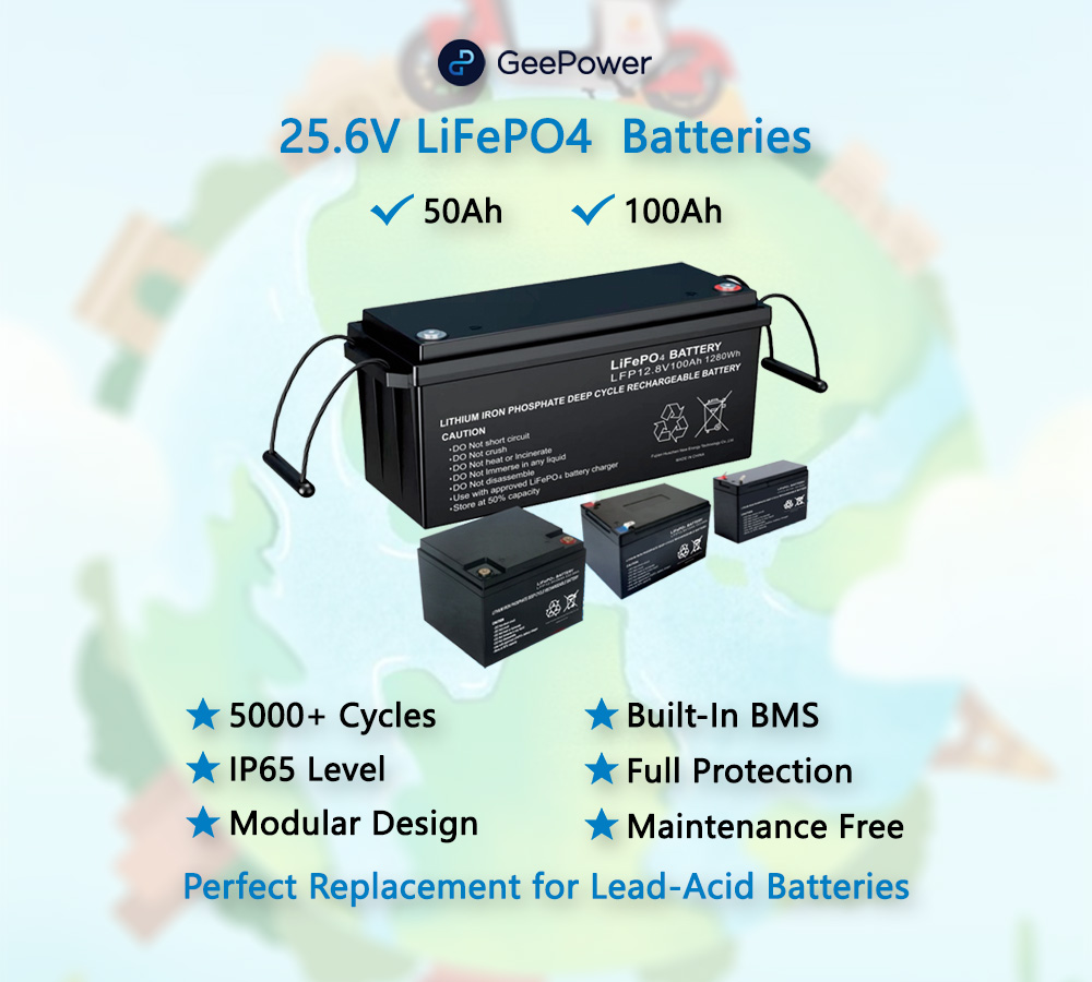 Lithium replace lead acid batteries details main 25.6v